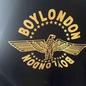 MENS MEDIUM rayon/cotton BLACK with GOLD BOY LONDON tshirt NEW